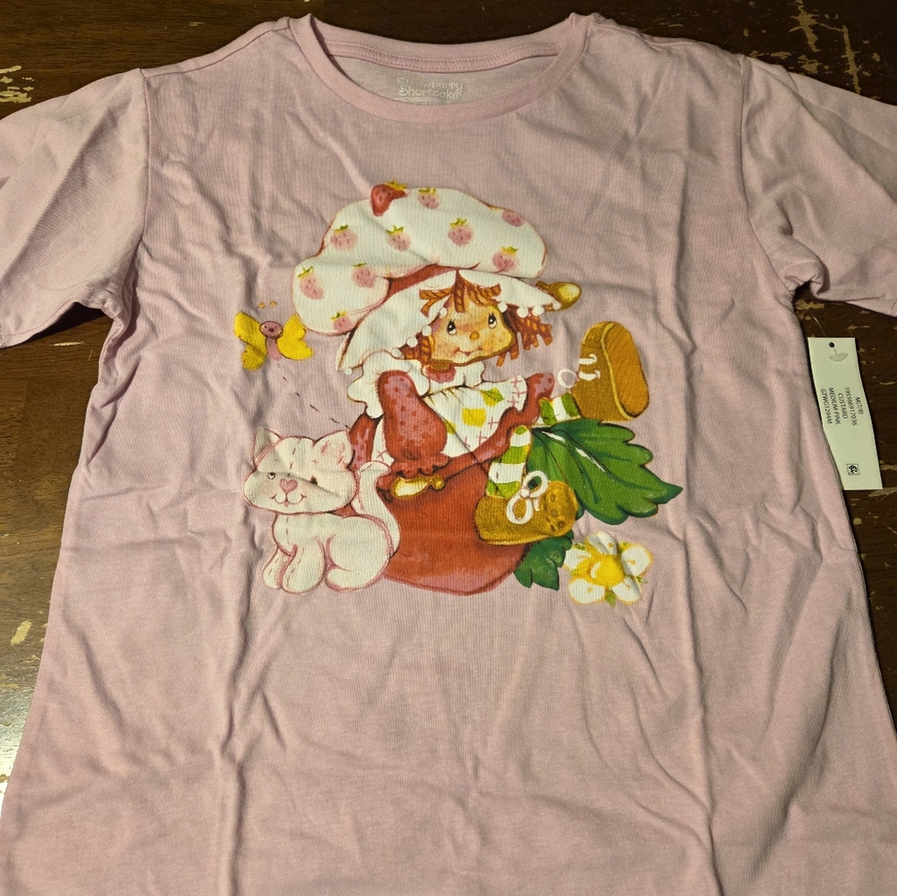 Pink Graphic T-Shirt with Strawberry Shortcake Design